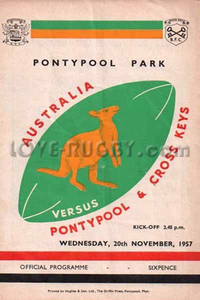 1957 Pontypool and Cross Keys v Australia  Rugby Programme